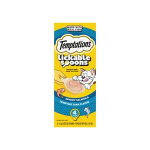 TEMPTATIONS Creamy Spoons Savory Salmon & Tempting Tuna Cat Treats 10g x 4