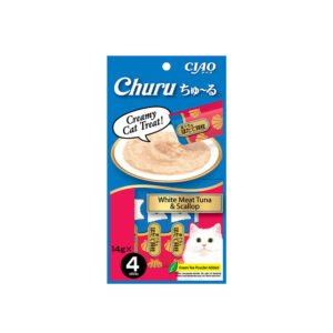 CIAO Churu White Meat Tuna and Scallop Puree Wet Cat Treats 4x14g